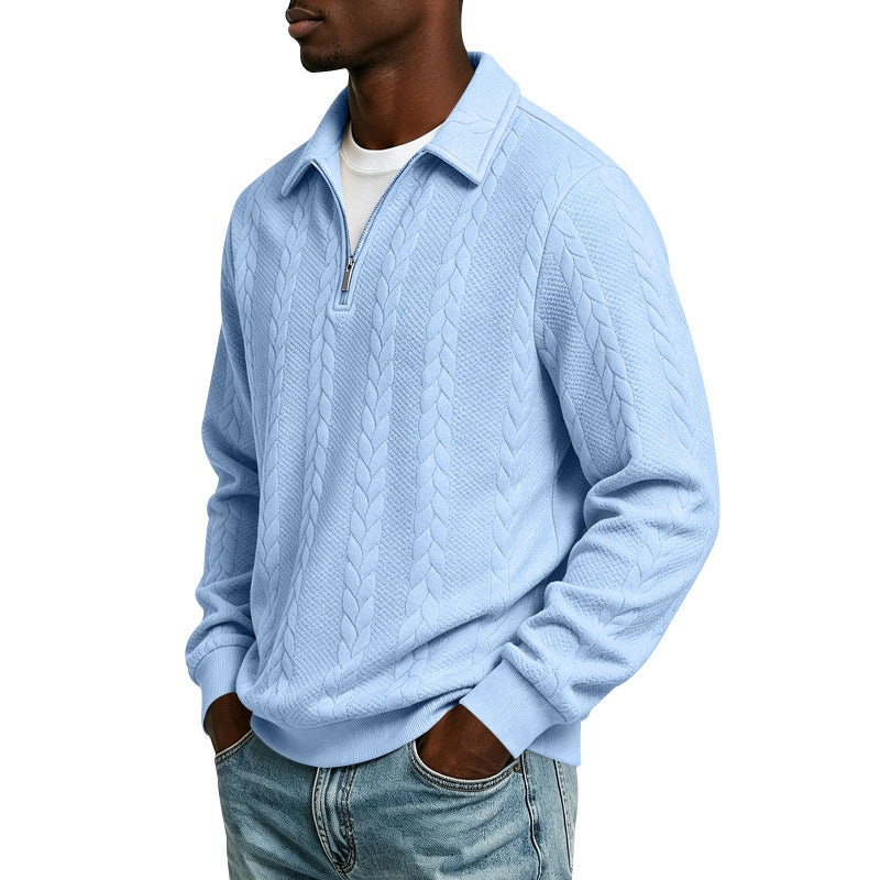 Men's Structured Sweater with Cable Pattern and Short Zip Mune Fashion