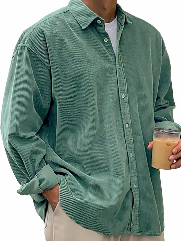 Men's long-sleeved oversized cord shirt with collar and continuous button placket Mune Fashion