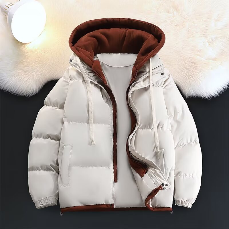 Unisex Padded Hooded Winter Jacket with Contrasting Lining and Drawstring Mune Fashion