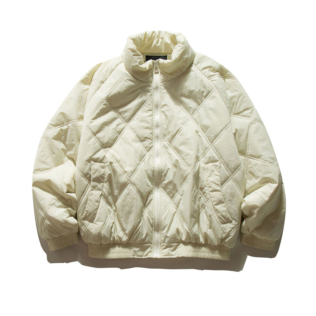 Unisex Boxy Padded Blouson with Diamond Quilting and High Funnel Collar Mune Fashion