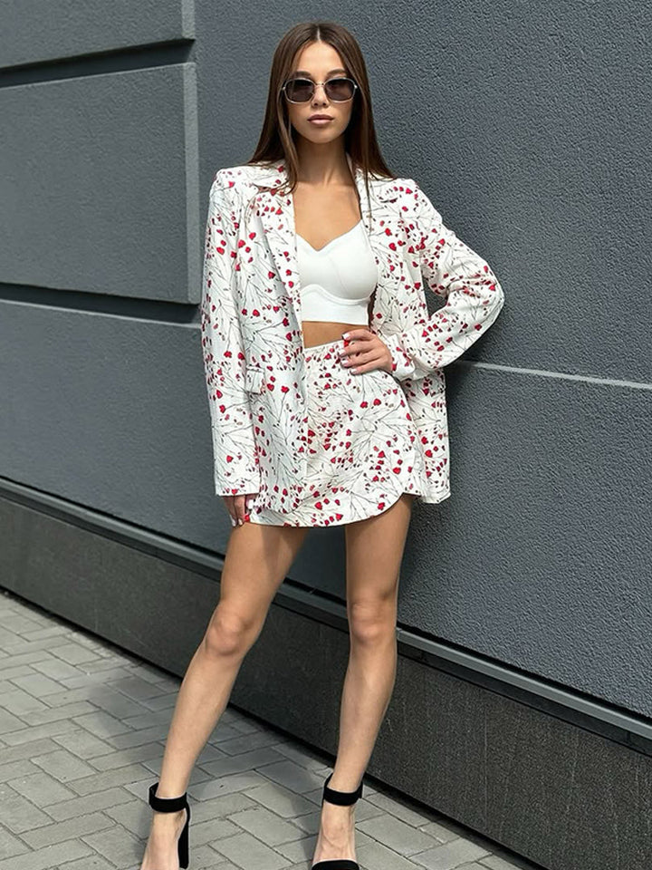 Women Floral Blazer and Mini Skirt Set made of textured Cotton Blend Mune Fashion