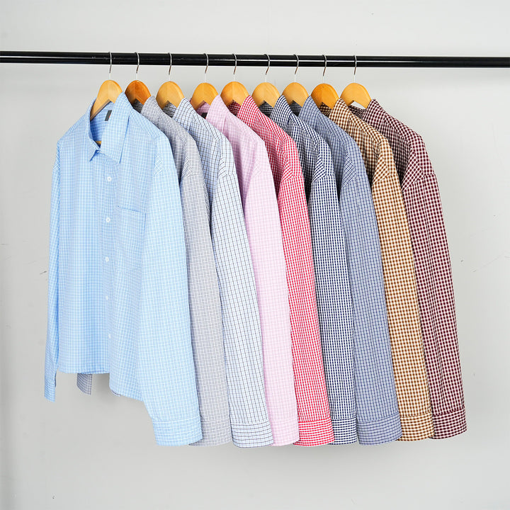 Men's Oversize Check Shirt with Chest Pocket and Fine Grid Pattern Mune Fashion