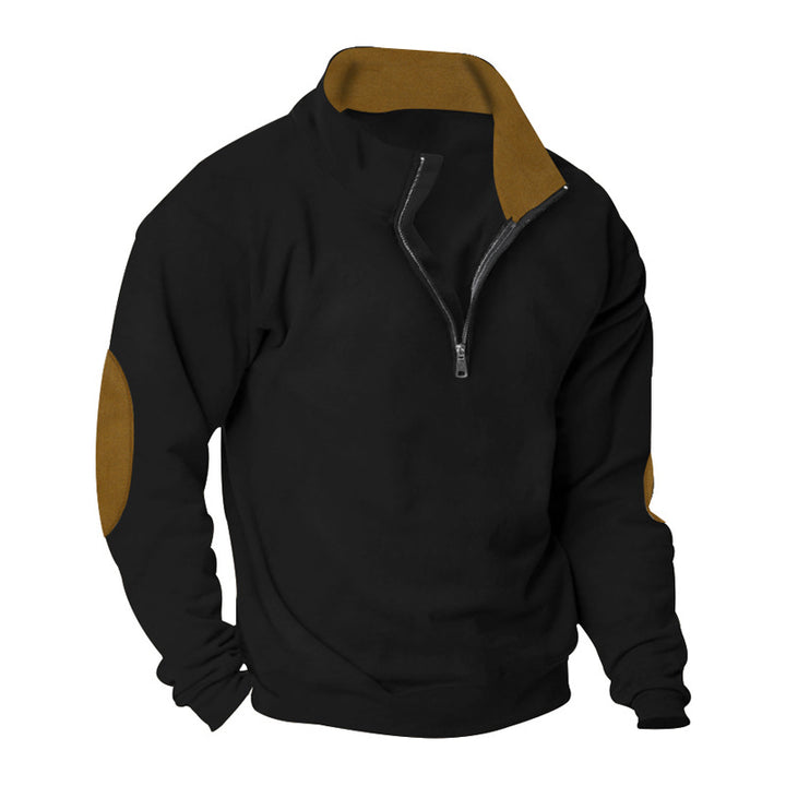 Men's Half-Zip Sweatshirt with Stand-Up Collar, Contrast Collar Lining and Elbow Patches Mune Fashion
