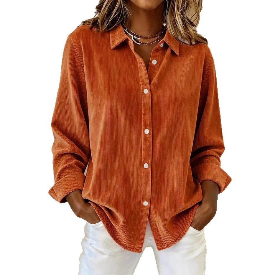 Ladies Elegant Cord Blouse with Button Placket Mune Fashion