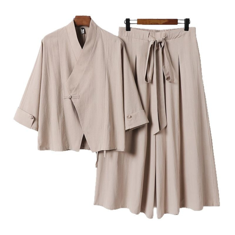 Women's Lightweight Kimono Loungewear Set with V-Neck Three-Quarter Sleeves and Wide Palazzo Pants Mune Fashion
