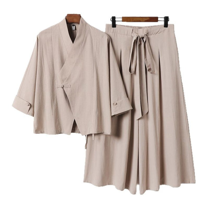 Women's Lightweight Kimono Loungewear Set with V-Neck Three-Quarter Sleeves and Wide Palazzo Pants Mune Fashion