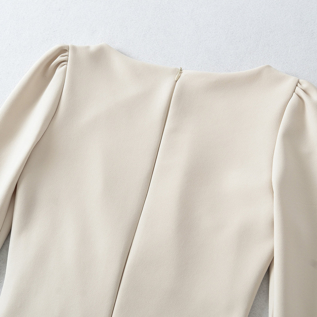 Women Figure-hugging Midi Dress with Gathered Wrap Look and Long Sleeves Mune Fashion