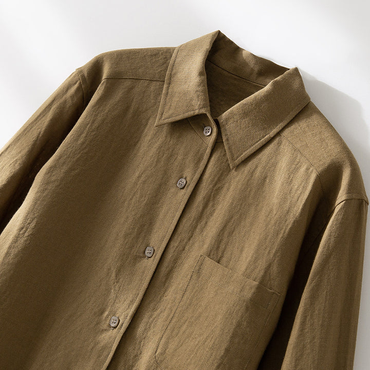 Women's Casual Oversized Linen Shirt with Chest Pocket and Classic Collar Mune Fashion