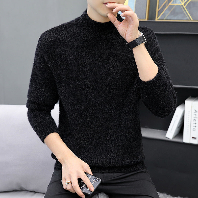 Men's Melange Boucle Mockneck Sweater with Thermal Fine Knit and Ribbed Cuffs Mune Fashion