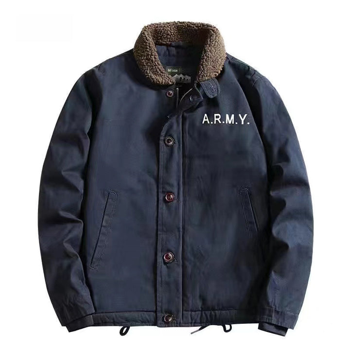 Men's nano-padded canvas pilot jacket with teddy collar, concealed button placket, and adjustable drawstring hem Mune Fashion
