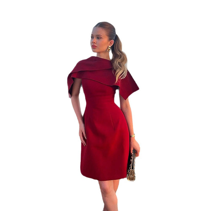 Ladies Elegant Cape Dress with Tailored A-Line and Stand Collar Mune Fashion