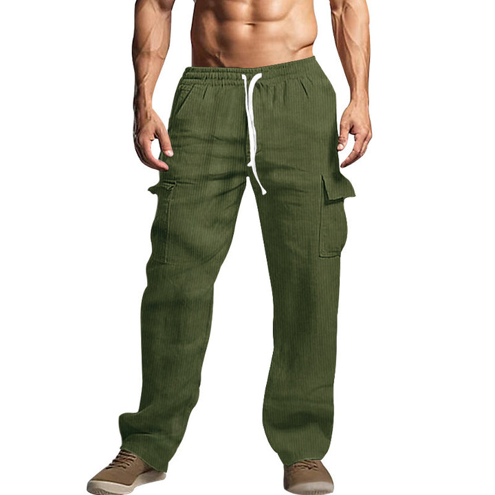Men's corduroy cargo pants with elastic waistband, drawstring & applied flap pockets Mune Fashion