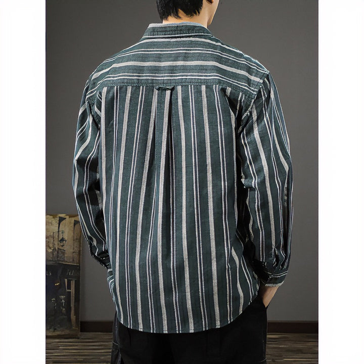 Men's Oversized Wide Corduroy Shirt Jacket with Vertical Stripe Texture and Patch Chest Pockets Mune Fashion