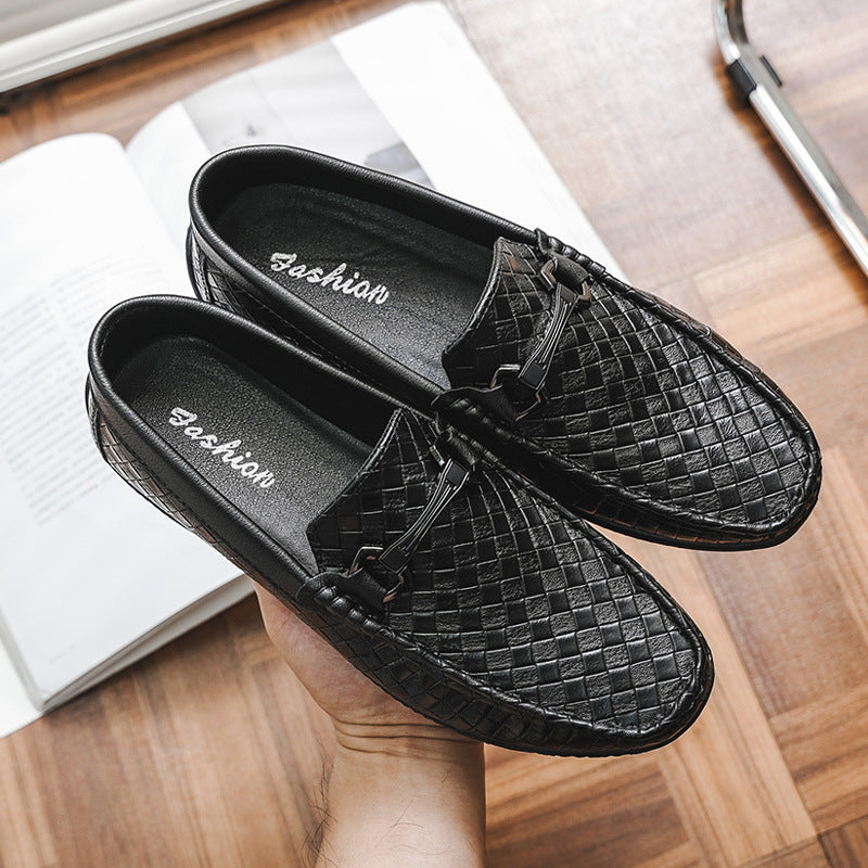 Men's Comfortable Moccasins Made of Woven Leather Mune Fashion