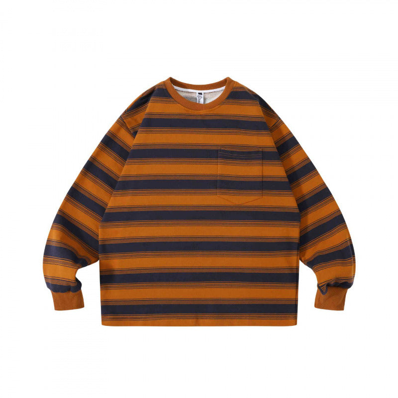 Unisex Oversize Striped Sweatshirt with Chest Pocket and Round Neck Mune Fashion
