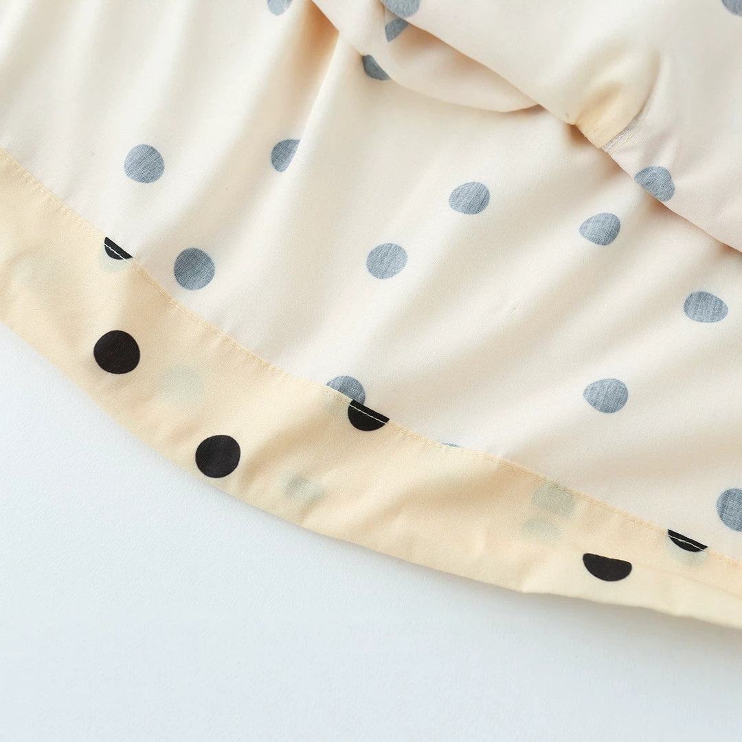 Women Polka Dot Cropped Blouson Jacket with Stand Collar and Drawstring Mune Fashion