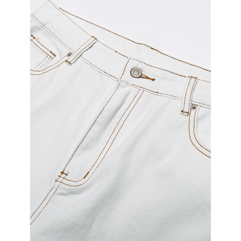 Women's Wide High-Waist Culotte Jeans with Visible Contrast Seams Mune Fashion