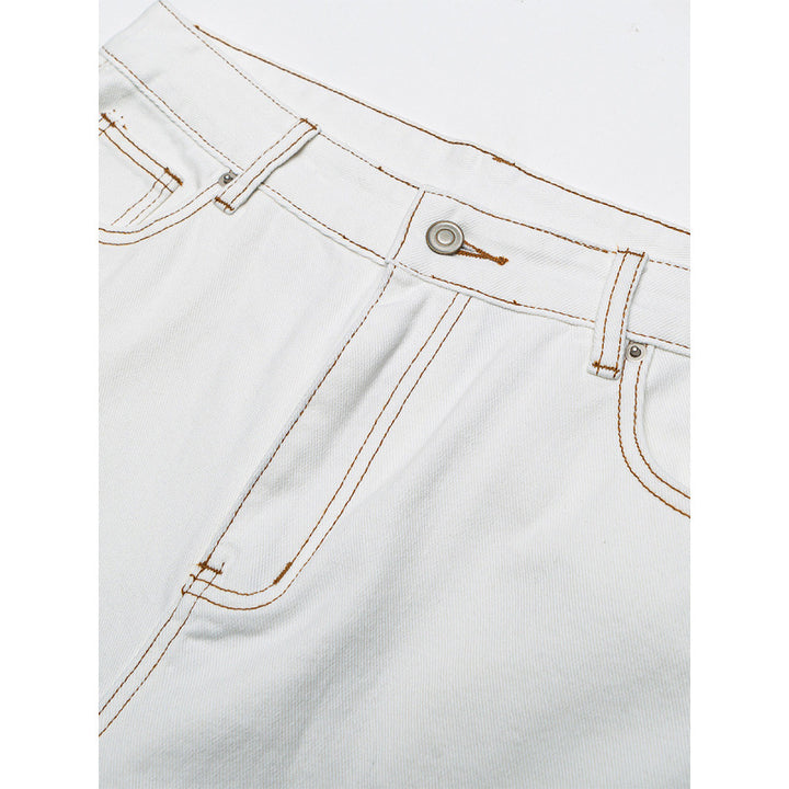 Women's Wide High-Waist Culotte Jeans with Visible Contrast Seams Mune Fashion