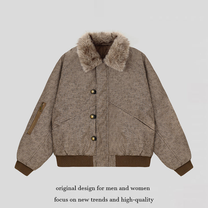 Women's padded bomber jacket with faux fur collar, oversized silhouette and sleeve zipper pocket Mune Fashion