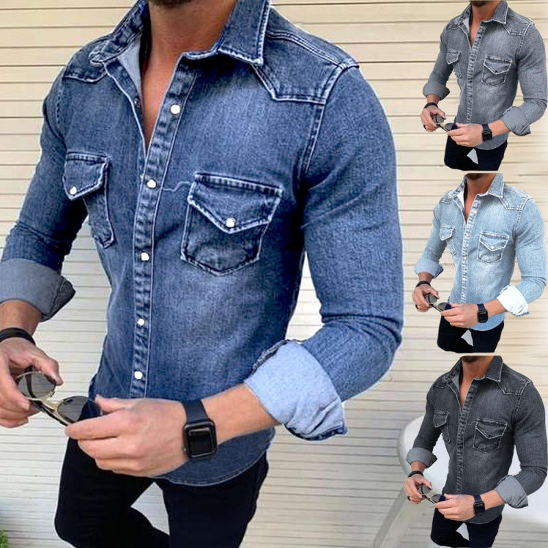 Men's Denim Shirt with Modern Cut and Practical Chest Pockets Mune Fashion
