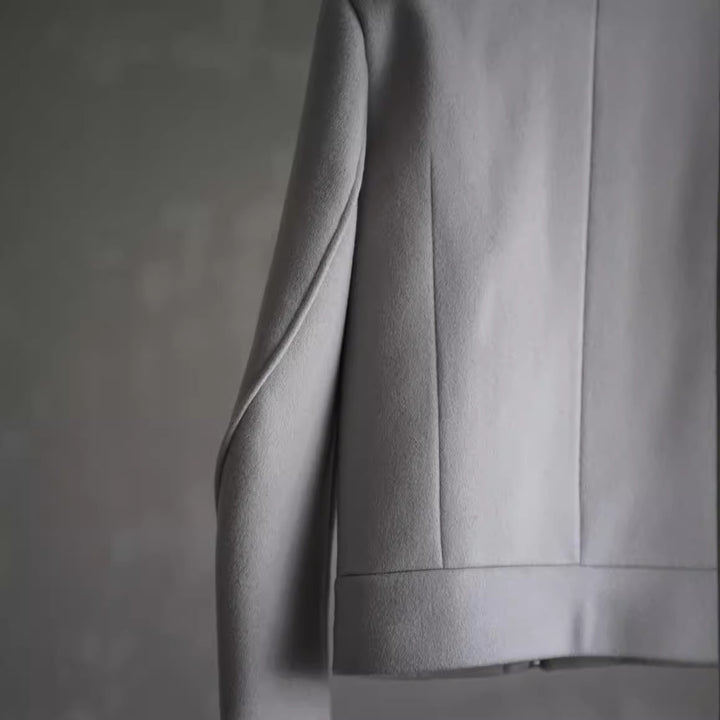 Women Simple Wool Blend Short Coat with Concealed Zipper and Modern Collar Mune Fashion