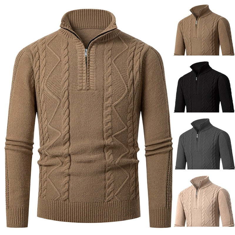 Men's Premium Cable Knit Half-Zip Pullover with High Collar and Texture Mix Mune Fashion