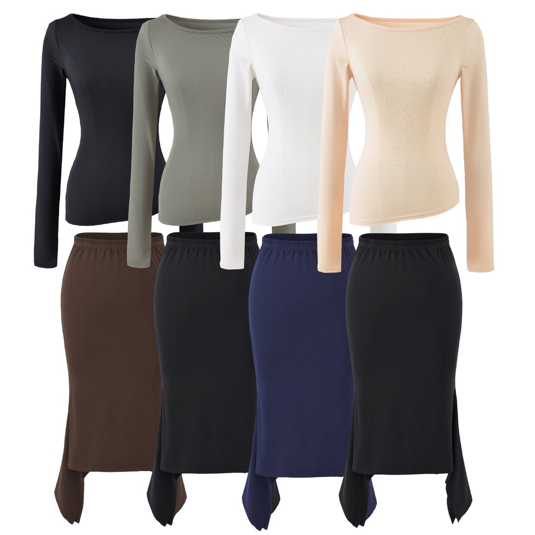 Women's Two-Piece Set with Fitted Long Sleeve Top and Maxi Skirt with Slit Mune Fashion