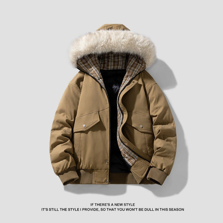 Men's short parka with padded lining, detachable hood, and patch pockets Mune Fashion
