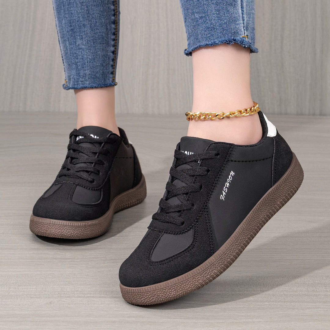 Women's retro-inspired casual sneakers with suede overlays, padded heel counter, and textured rubber outsole Mune Fashion