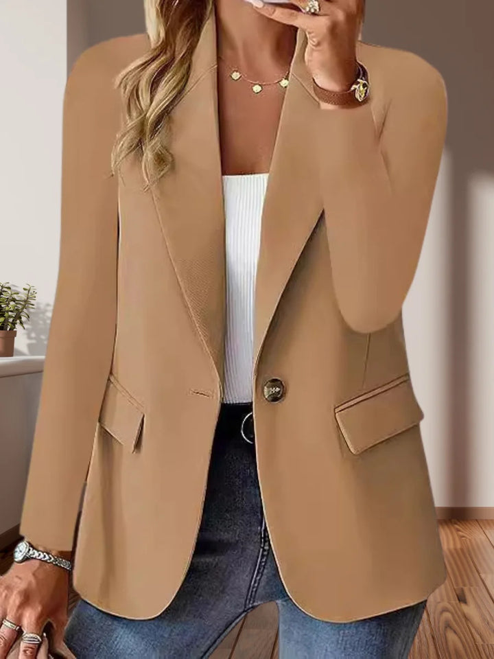 Women's Tailored Single-Button Blazer with Notched Lapel and Flap Pockets Drune
