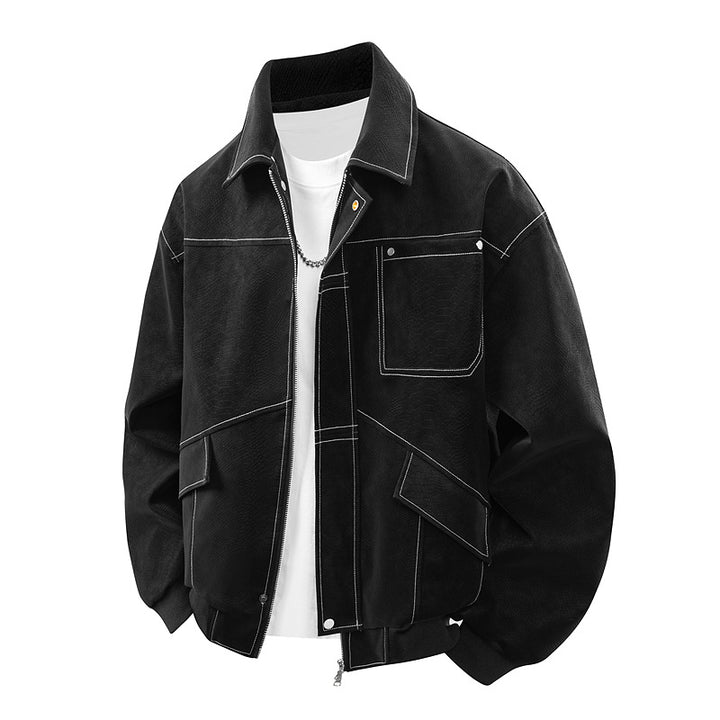 Men's Boxy Utility Bomber Jacket with Flap Pockets, Concealed Two-Way Zipper & Structured Canvas Look Mune Fashion