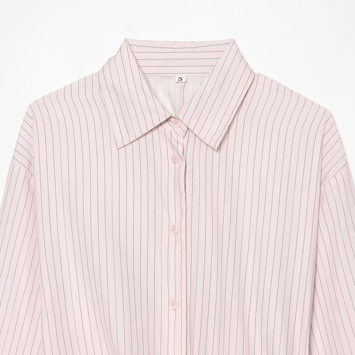 Women's shirt blouse with waist bow and pinstripe design Mune Fashion