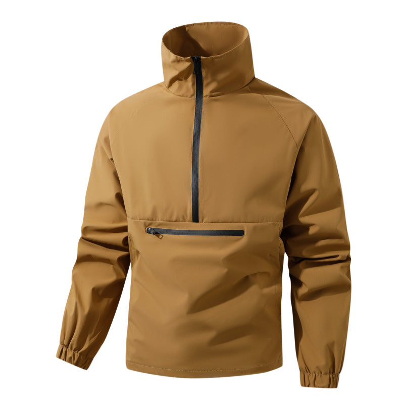 Men's Lightweight Water-Repellent Anorak with Half-Zip, High Stand Collar & Front Zipper Pocket Mune Fashion