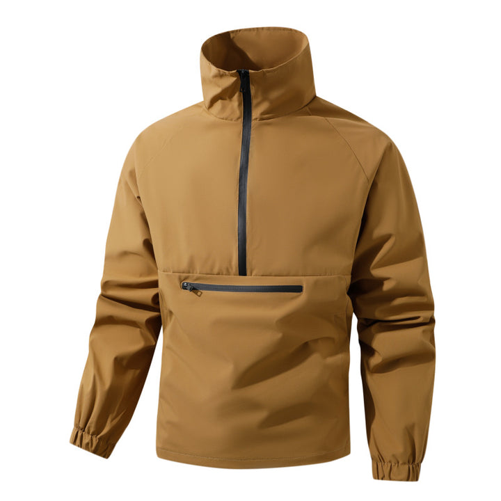 Men's Lightweight Water-Repellent Anorak with Half-Zip, High Stand Collar & Front Zipper Pocket Mune Fashion