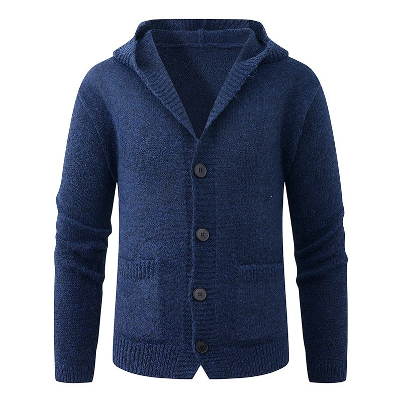 Men's hooded knitted cardigan made of thermal fine knit with a continuous button placket and side pockets Mune Fashion
