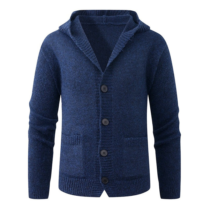 Men's hooded knitted cardigan made of thermal fine knit with a continuous button placket and side pockets Mune Fashion