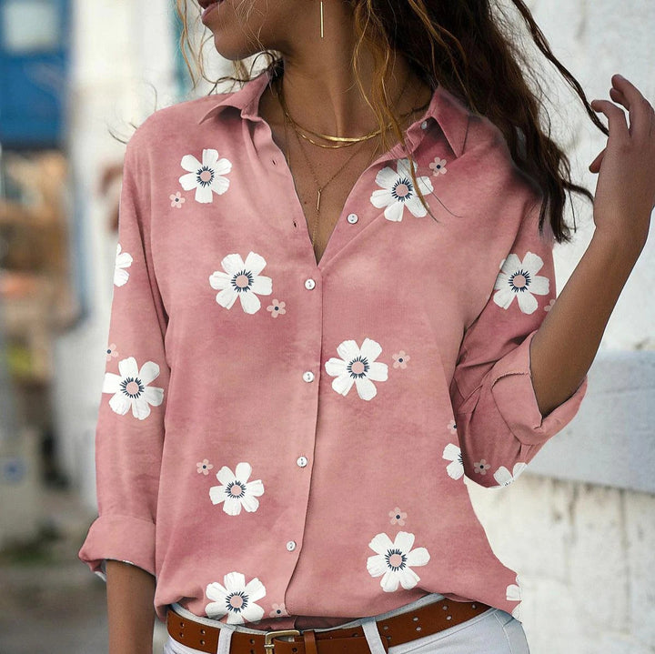 Women's loose shirt blouse with floral print and rolled sleeves Mune Fashion