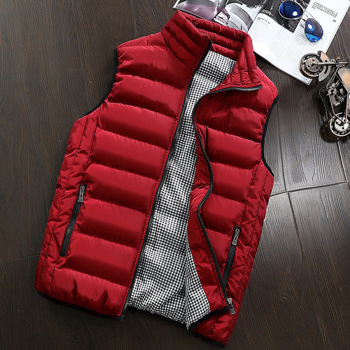 Men's Sleeveless Lightweight Padded Waistcoat with Thermal Lining, Stand Collar, and Checked Inner Lining Mune Fashion