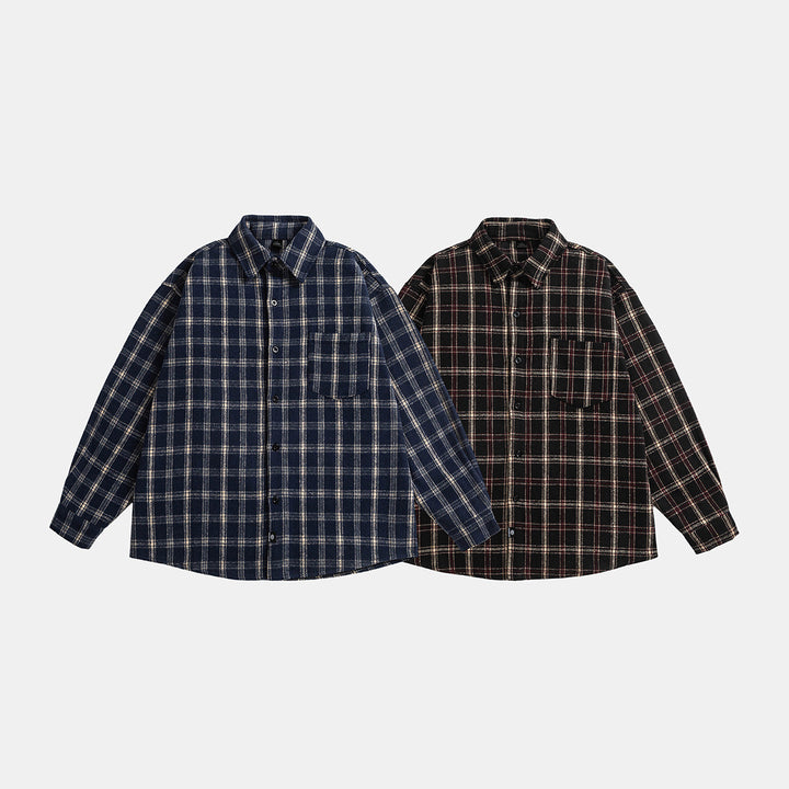 Unisex Oversize Check Shirt Jacket in Boxy Cut with Patch Chest Pocket and Soft Flannel Mune Fashion