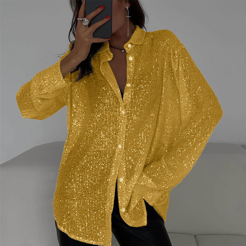 Women's Glittering Oversized Shirt Blouse Mune