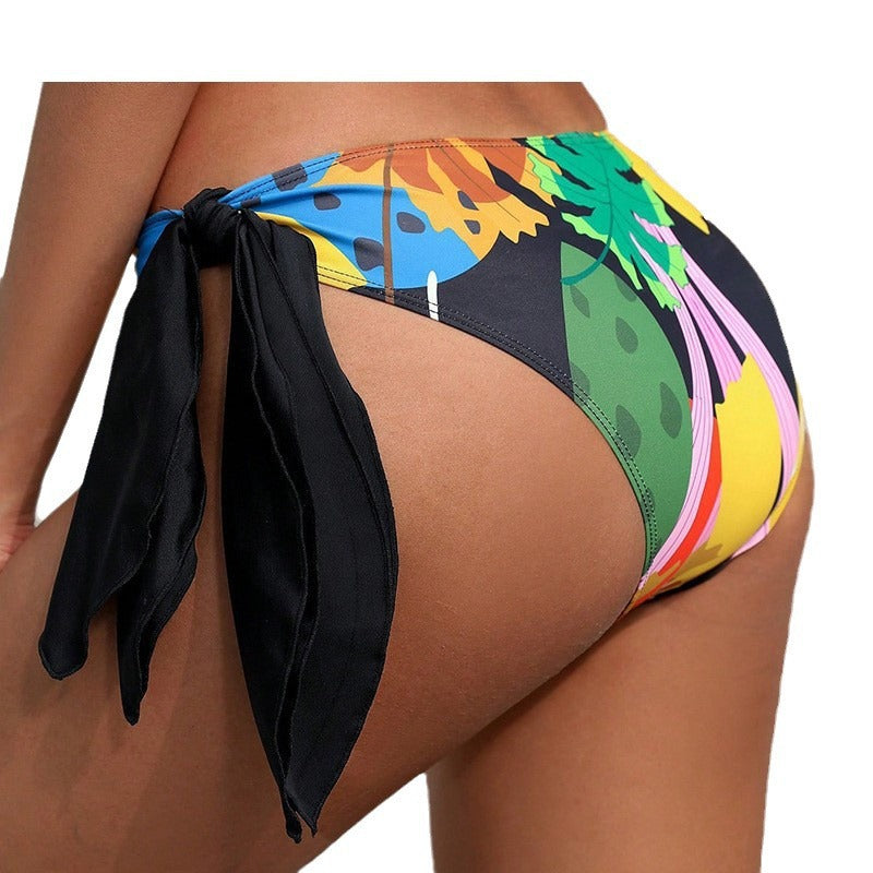 Women's high-waisted bikini bottom with colorful leaf design Mune Fashion