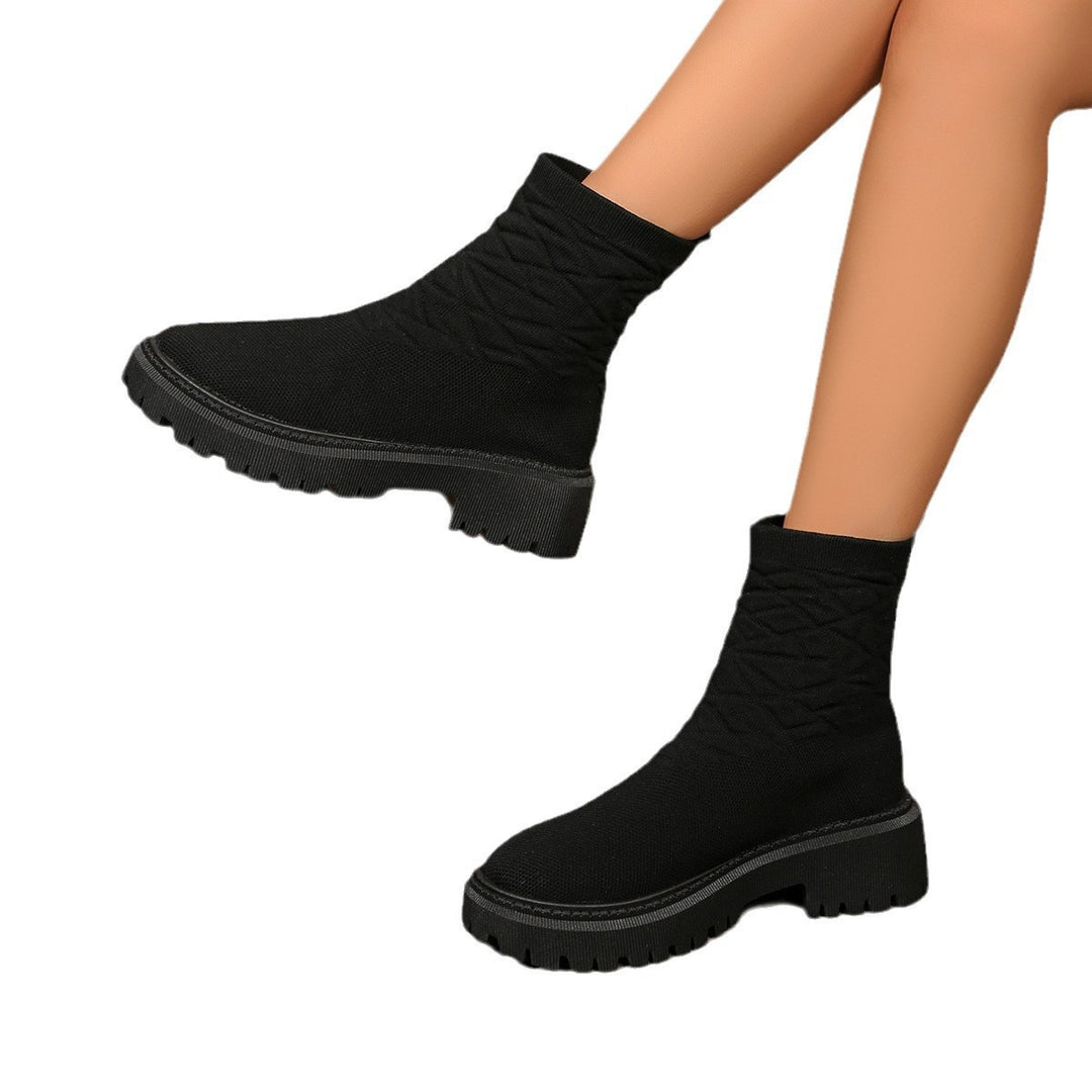 Women's Knit Sock Boots with Elastic Shaft and Chunky Lug Sole Mune Fashion