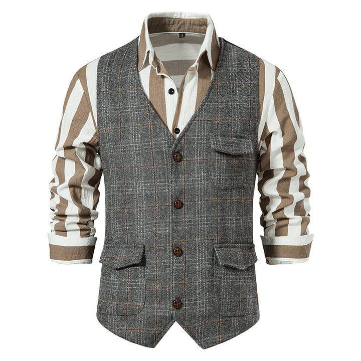 Men's checked wool blend gilet with chest pocket and patch side pockets Mune Fashion