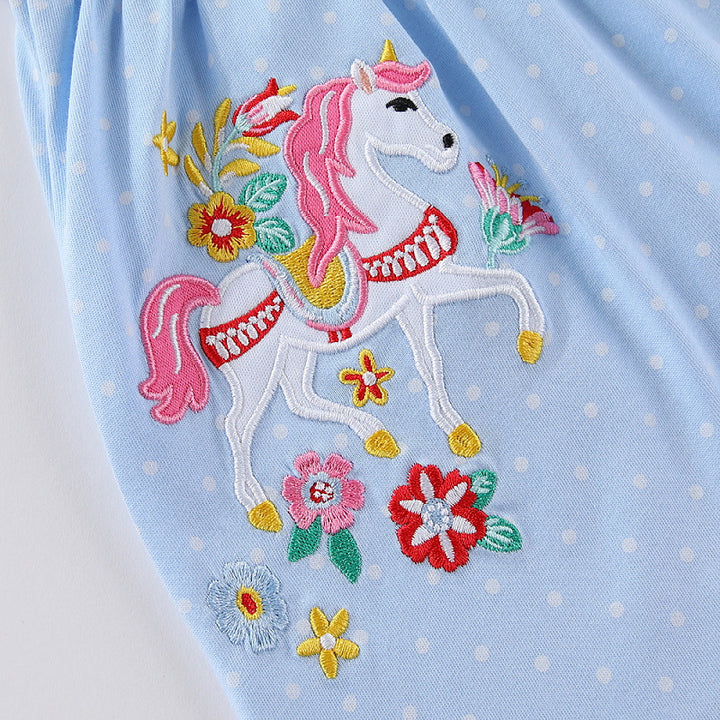 Girl's summer dress with embroidered unicorn motif Mune Fashion