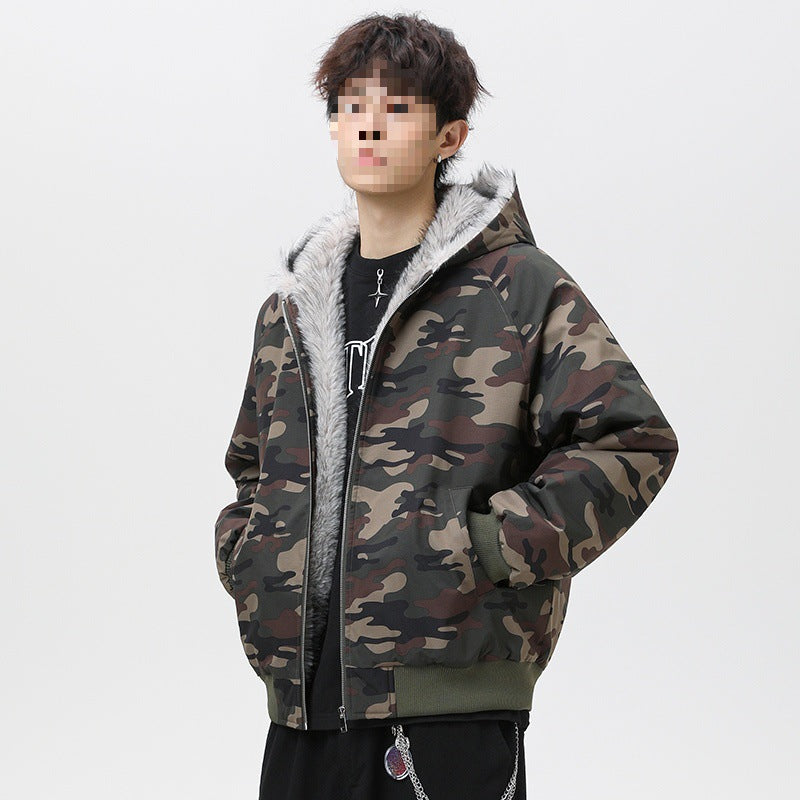 Men's quilted hooded bomber jacket in oversized look with contrasting faux fur lining Mune Fashion