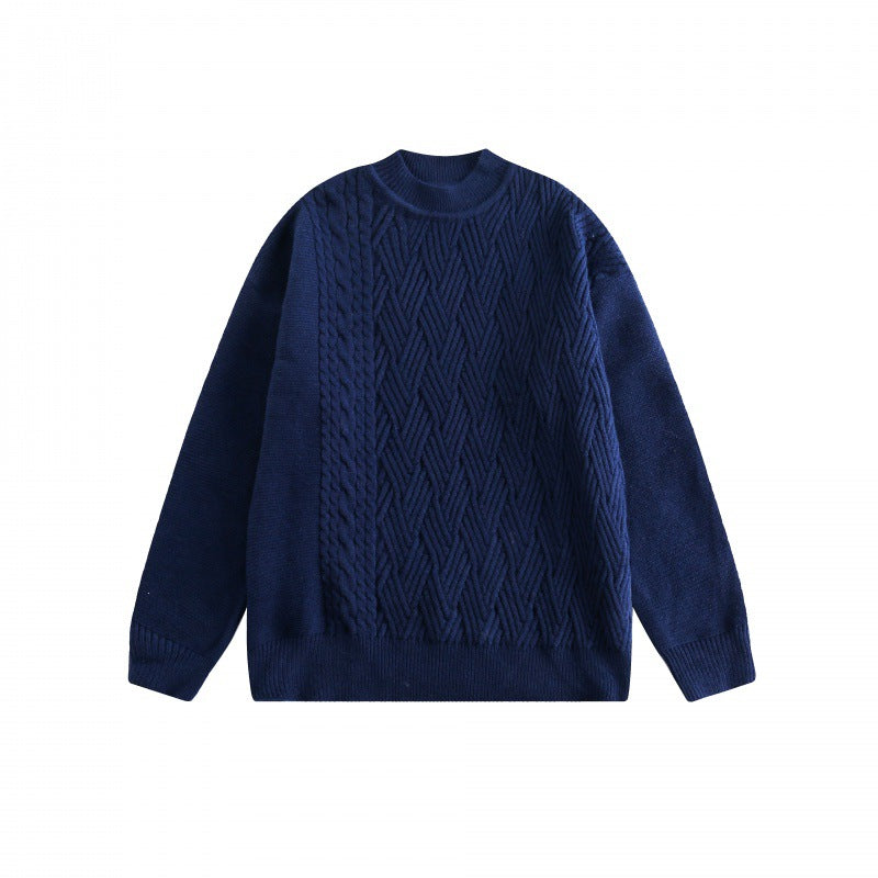 Unisex Oversize Knit Sweater with Asymmetrical Cable Pattern and Round Neckline Mune Fashion