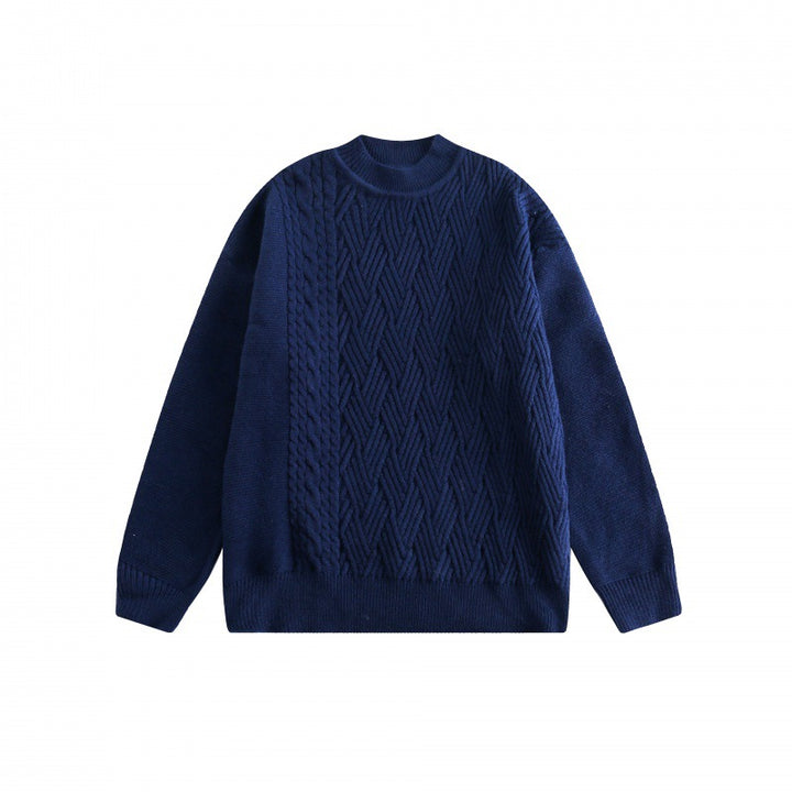 Unisex Oversize Knit Sweater with Asymmetrical Cable Pattern and Round Neckline Mune Fashion