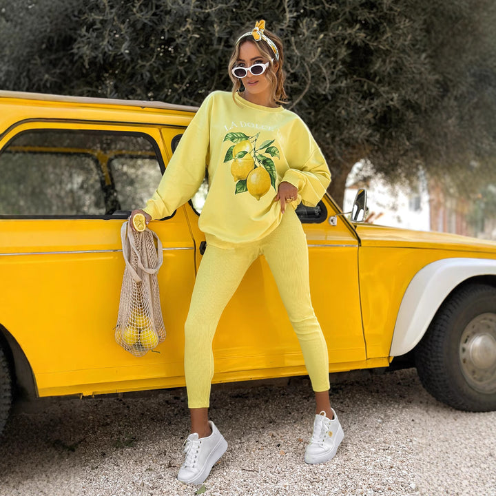 Women nan Oversize Sweatshirt with tailored rib leggings set Mune Fashion