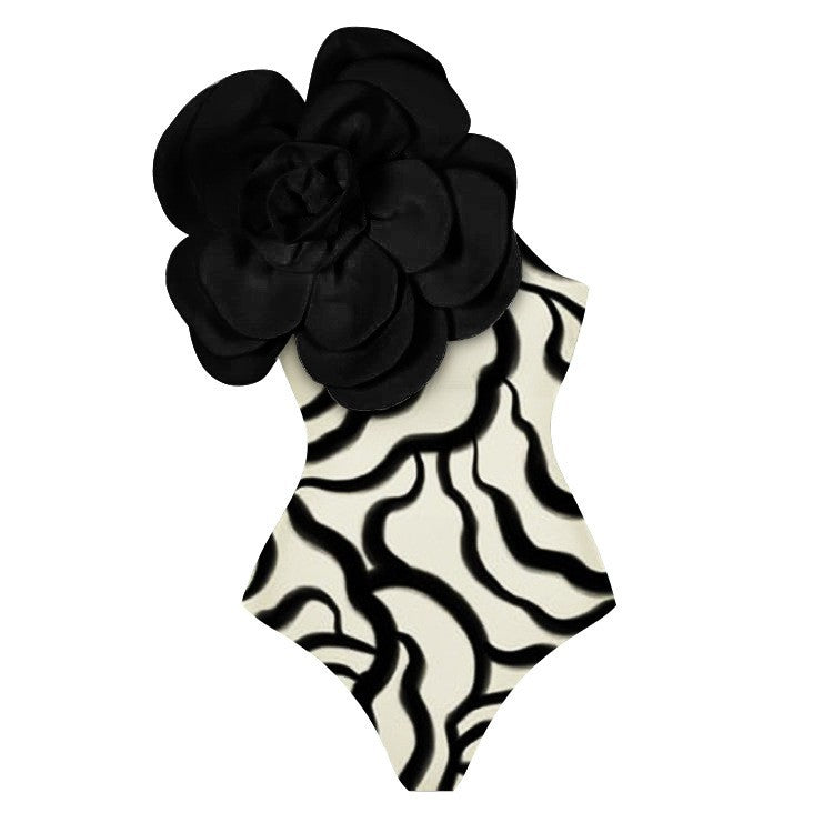 Women's One-Piece Swimsuit with Decorative Floral Element Mune Fashion