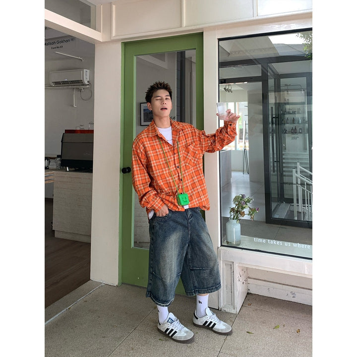 Men's Oversized Check Shirt in Relaxed Fit with Chest Pockets Mune Fashion